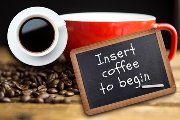 Composite image of white cup of coffee