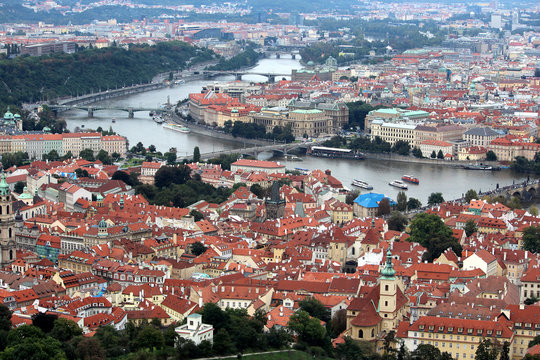 Cityscape and Charles Bridge in Prague, Czech Republic