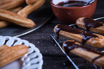 Fresh churro with chocolate dip