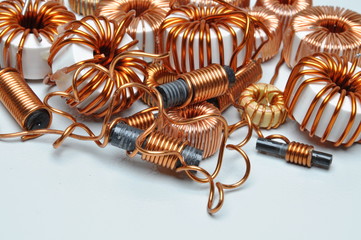 Electrical coils on metal background