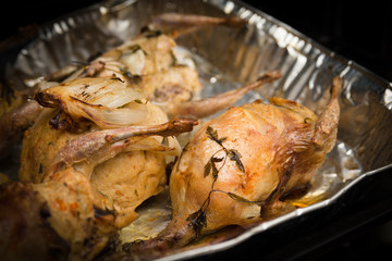 Arrosto di quaglie ripiene, roasted and stuffed quail