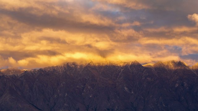 Golden Clouds Time Lapse movement at the Remarkables, Queenstown, New Zealand.