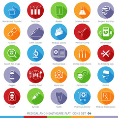 Medical and Health Care Long Shadow Flat Icons Set 04