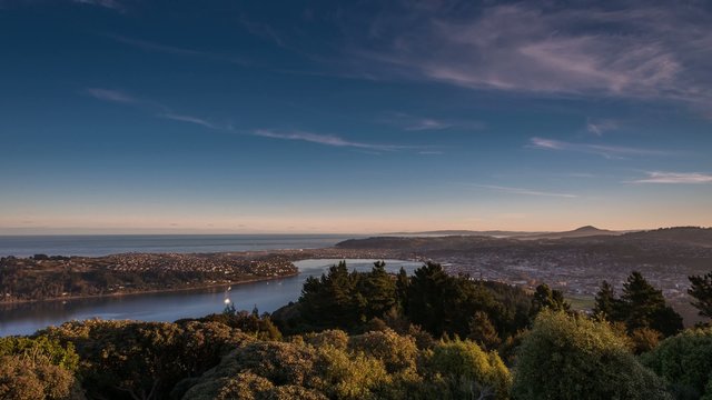 Sunset Day to Night Time Lapse of the city of Dunedin, New Zealand