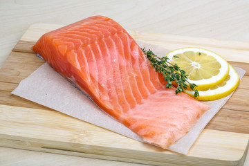 Salted Salmon on the wood background