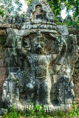 garuda in the wall of the archaeological enclosure of preah khan, siam reap, cambodia