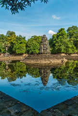 sight of the prasat of the island of the central pond in the archaeological place of neak pean in siam reap, cambodia