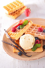 waffle with berry fruit and ice cream