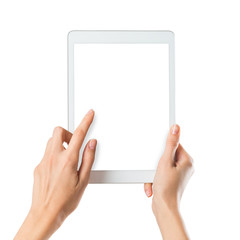 Woman holding digital tablet - obrazy, fototapety, plakaty