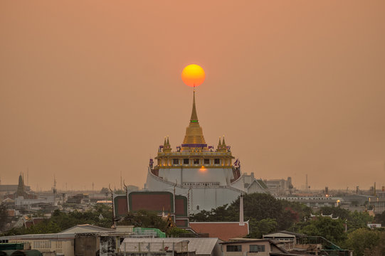 Wat Saket temple at sunset, Bangkok, Thailand