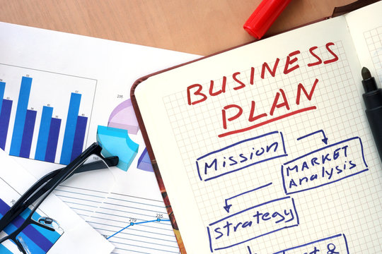 Notepad with words business plan  concept and glasses