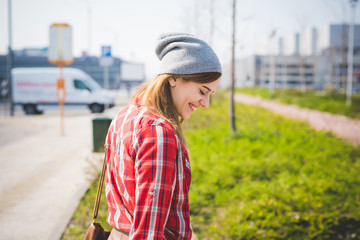 young beautiful blonde hipster woman