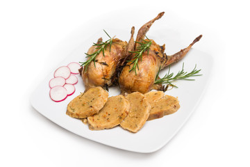 Arrosto di quaglie ripiene, roasted and stuffed quail