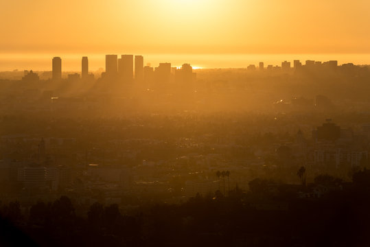 Los Angeles skyline at sunset, California, USA