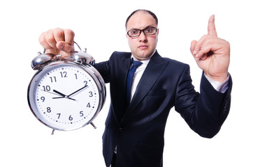 Businessman with clock isolated on white