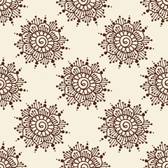 Indian style seamless pattern with ethnic flowers. Background for textile or wrapping paper.