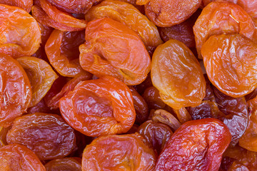 red and orange dried apricots in close-up