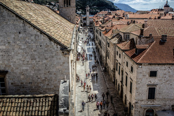 Fototapeta na wymiar Nice view on the main street of Dubrovnik city in Croatia