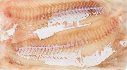 frozen carcass fish in brick for trade and background