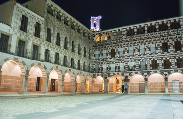 High square at night (Plaza Alta, Badajoz), Spain