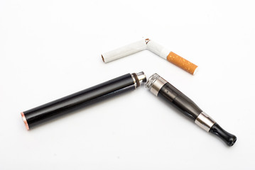 Electronic Cigarette and cigarette against white background
