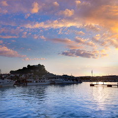 Denia port sunset in marina at Alicante Spain