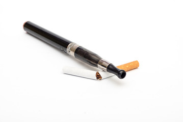 Electronic Cigarette and cigarette against white background