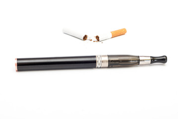 Electronic Cigarette and cigarette against white background