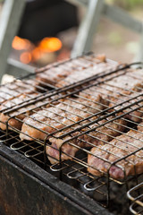 juice meat steak in grilled barbecue