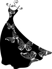 Elegant silhouette. Beautiful woman with flowers and bags. 