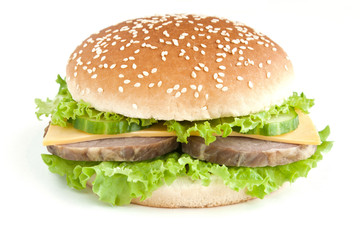 burger with meat and vegetables