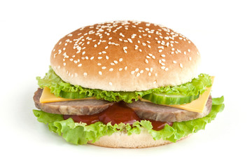 burger with meat and vegetables