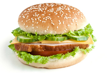 burger with meat and vegetables