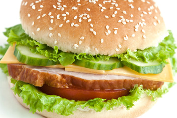 burger with meat and vegetables