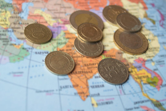 Coins and map