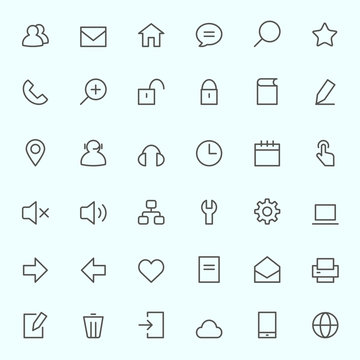 Icon set for web, simple and thin line design