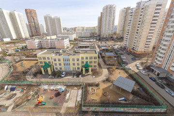 View of the residential areas and the streets of Moscow in the spring