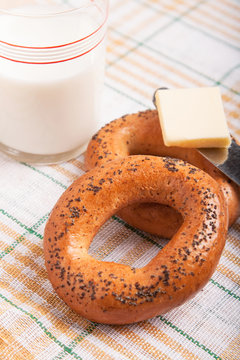 two bread-ring with milk