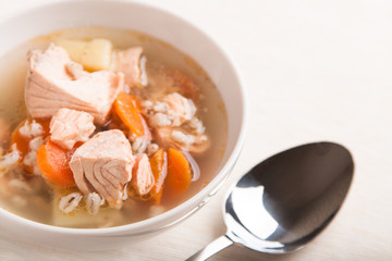 fish soup with salmon and orge perlé