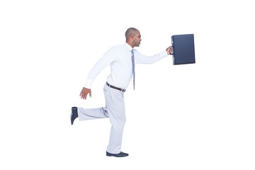 Businessman running and holding briefcase