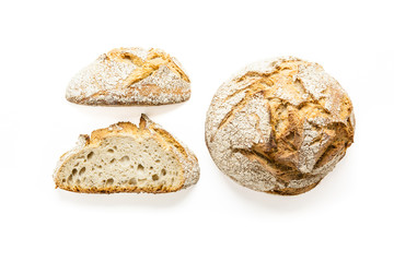 White rustic  bread three sided view on white