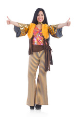 Girl in colourful latino dress isolated on white