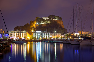 Fototapeta premium Denia port sunset in marina at Alicante Spain