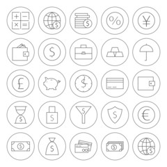 Line Circle Money Finance Banking Icons Set