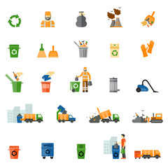 Garbage and trash flat icons set