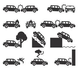 Car crash and accidents icon set