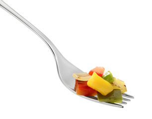 grilled vegetables on fork