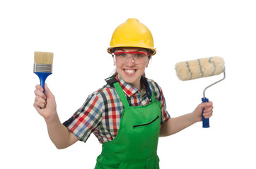 Woman painter isolated on the white