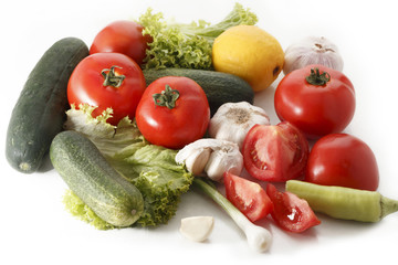 Fresh vegetables includin tomato cucumber, pepper , green salad
