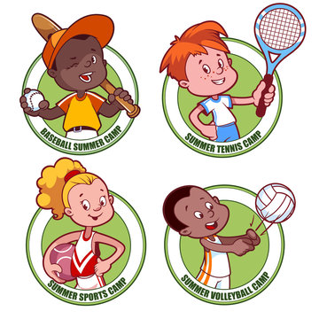 Logo for the kids sports camp. Vector illustration